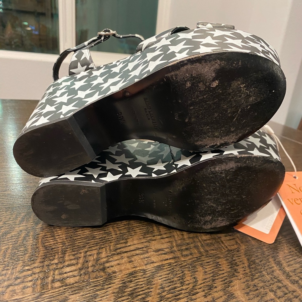 ⭐️ VGC Saint Laurent Black and White Star Print Platform Sandals - Picture 3 of 5